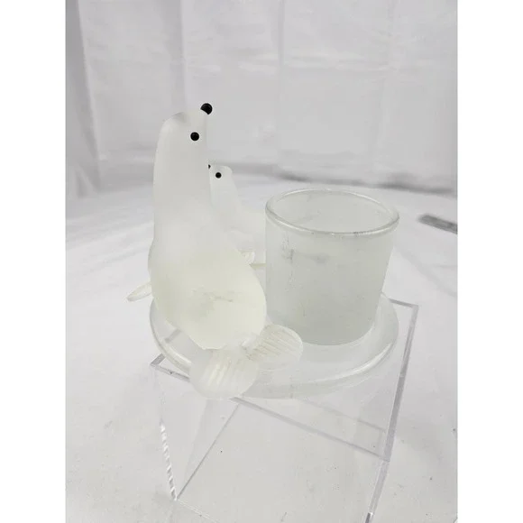PartyLite Candle Holder Frosted‎ Glass Seals Mother and Baby Cute Home Decor - Picture 9 of 10